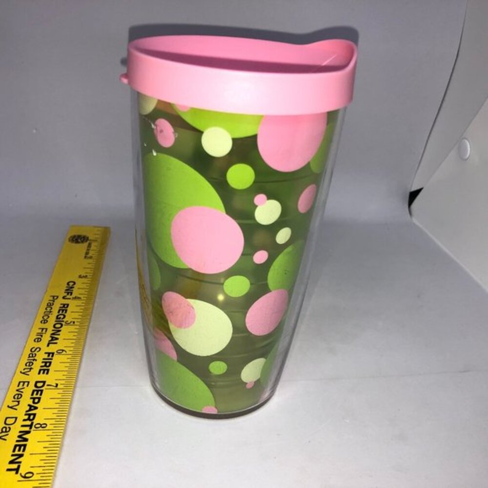 Tervis Tumblers Clear w/Pink & Green‎ Circles Pink Lid